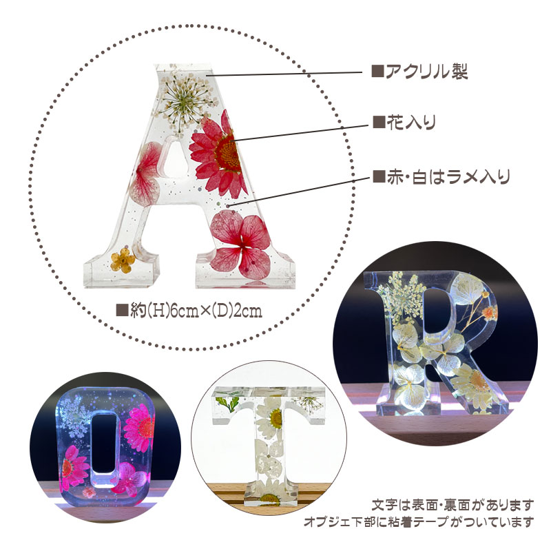 楽天市場】イニシャルオブジェ A～M 中型 (H)6cm×(D)2cm ハーバリウム