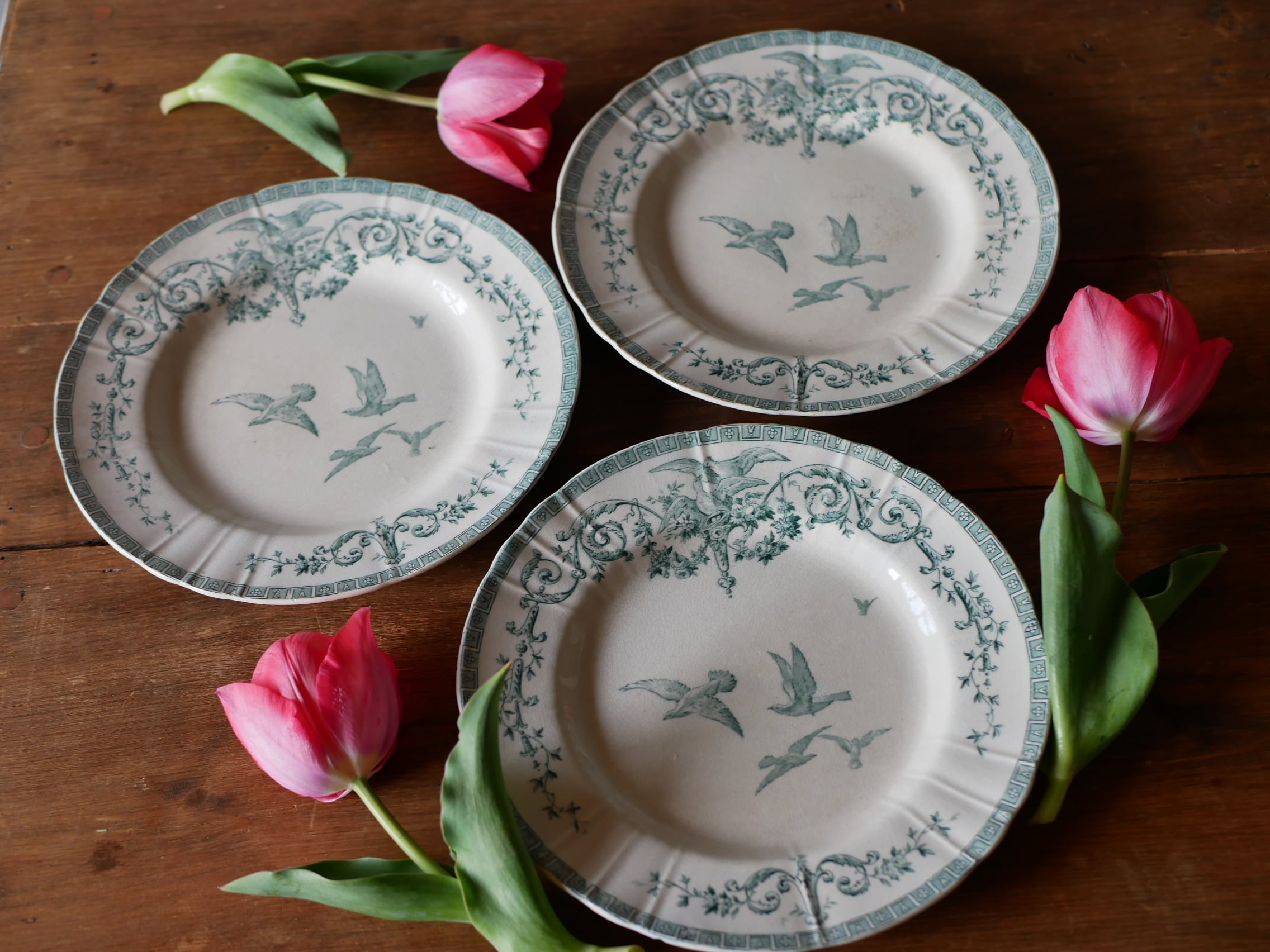 在庫→2 GIEN ”マリーアントワネット” プレートフランスアンティーク