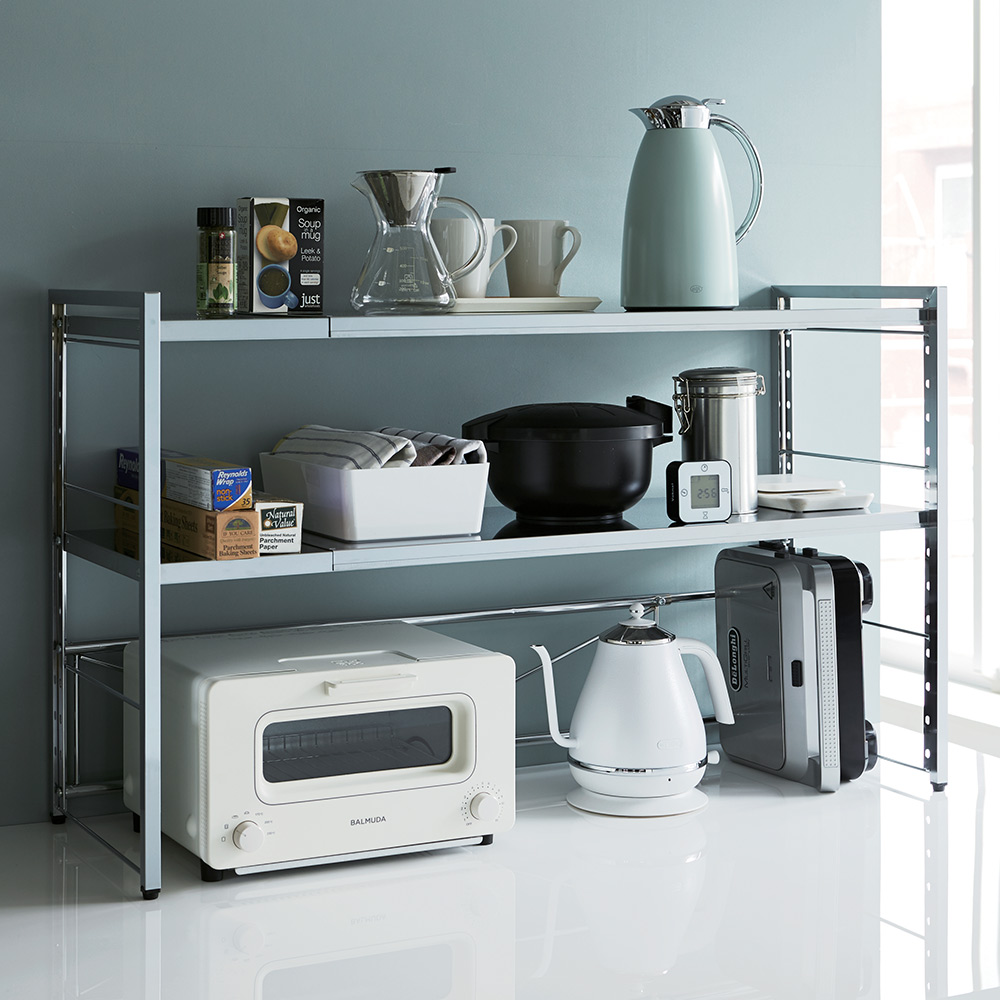 dinos（ディノス） 調理家電が置ける頑丈ステンレス伸縮天板ラック 2段