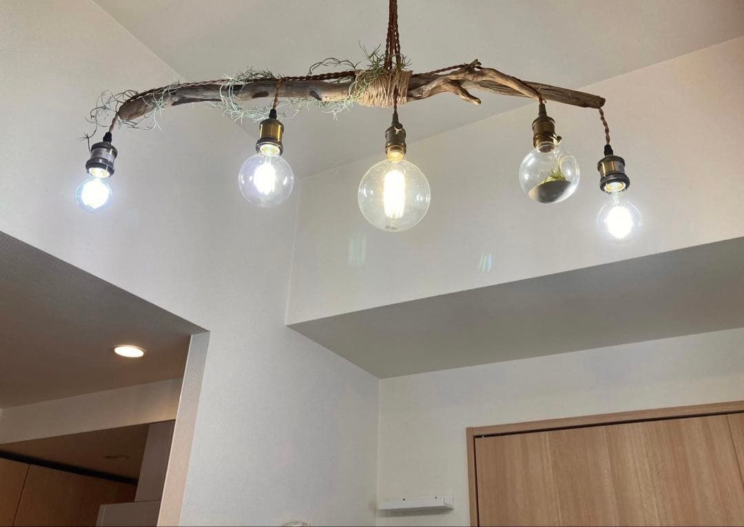 ハンドメイド　流木　5灯シーリングライト 流木のペンダントライト5灯 LED電球セット 受注生産品 ｜天井照明
